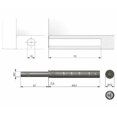 Pulsador K-PUSH embutir 69mm gris 37 light goma