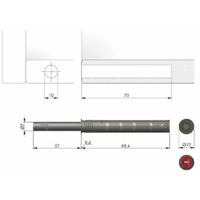 Pulsador K-PUSH embutir 37 mm STRONG Goma Gris