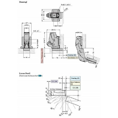 Bisagra HEAVY DUTY J-160º con damper c/base