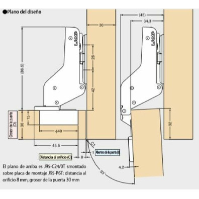 Bisagra J95 grandes pesos 95ºc/m solape-4-0mm NEGR