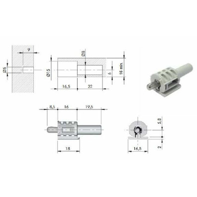 Portaestante oculto retráctil Ø5mm gris