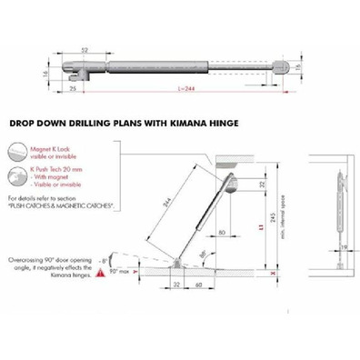 Pistón elevador KRABY DROP DOWN 244 mm