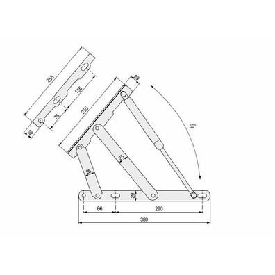 Juego herraje canapé sofa horizontal c/piston 300N