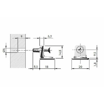 Herraje unión PK2 soporte niquel c/taco expandible