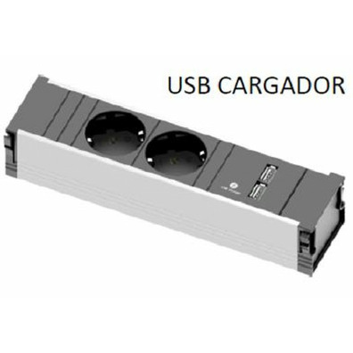 Regleta 2 enchufes + usb cargador sin marco