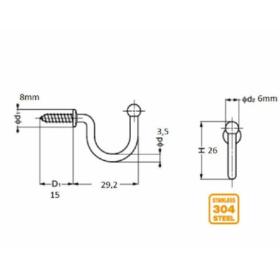 Colgador percha gancho TF-30 INOX 304