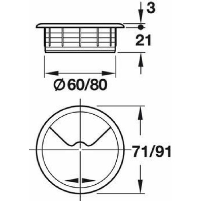 Pasacables diametro Ø80mm negro