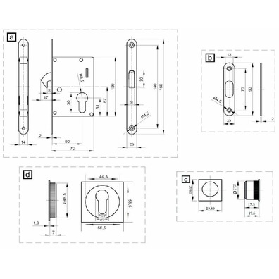 Kit cerradura puerta corredera cuadrada niquel sat