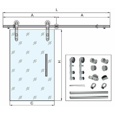 Sistema corredera puerta vidrio ø25+2T