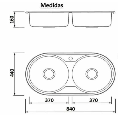 Fregadero INOX 2C redondo 840x440x160mm
