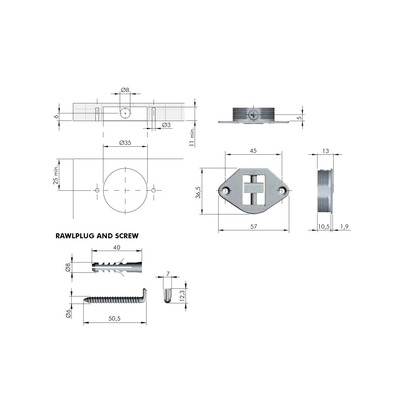 Colgador mueble embutido con pernio y taco