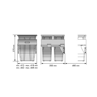 Cubo de basura ecológico 2x35 L gris