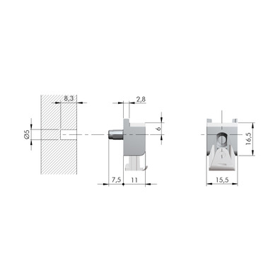 Portaestante cristal KUBIC Ø5mm níquel negro