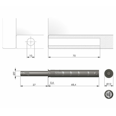 Pulsador K-PUSH embutir 37 mm LIGHT Goma Gris