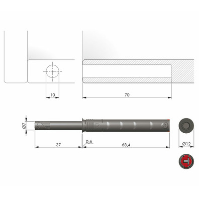 Pulsador K-PUSH embutir 37 mm STRONG Goma Gris antracita