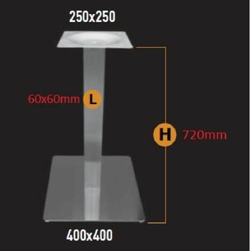 Pata península con plato cuadrada 720x400x400mm