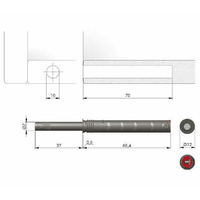 Pulsador K-PUSH embutir 37 mm STRONG magnet Gris antracita