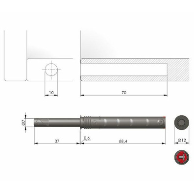 Pulsador K-PUSH embutir 69mm BLANCO 37 strong goma