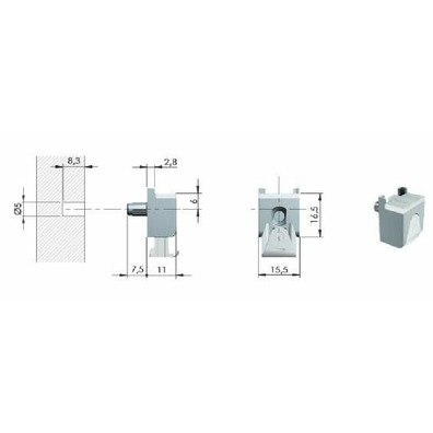 Portaestante cristal KUBIC Ø5mm níquel negro