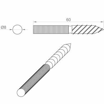 Tornillo pata M8x60 unidad