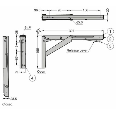 Escuadra abatible 307mm 150kgf soft close