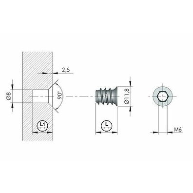 Tuerca herraje unión Target J10 M6 13/15 mm zamak