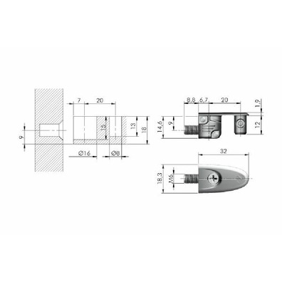 Herraje unión Elefant niquelado para tabl. 19mm