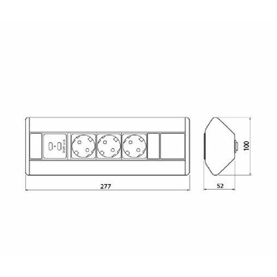 Enchufe torre angular 3 enchufes+2 USB 277mm