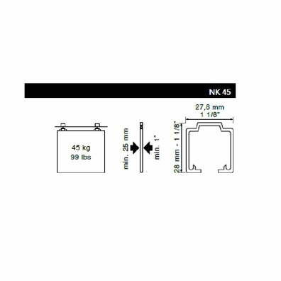 Kit corredera 1600mm KLEIN NK-45kg.(guía+accesor)