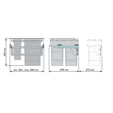 Cubo de basura ecológico 2x24 + 2x8 gris Acero plata