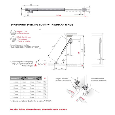 Pistón elevador KRABY DROP DOWN 244 mm